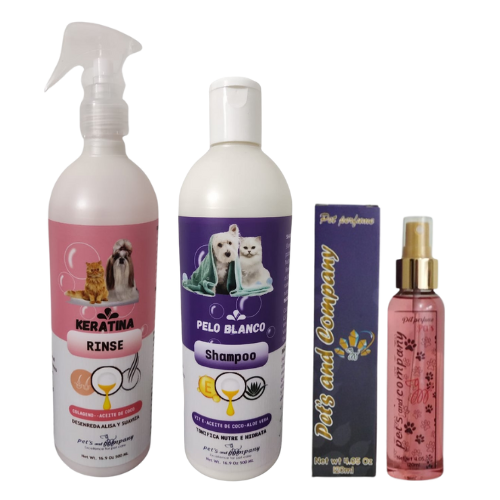 Kit de Baño para Mascotas 500 ml - Shampoo Keratina y Perfume