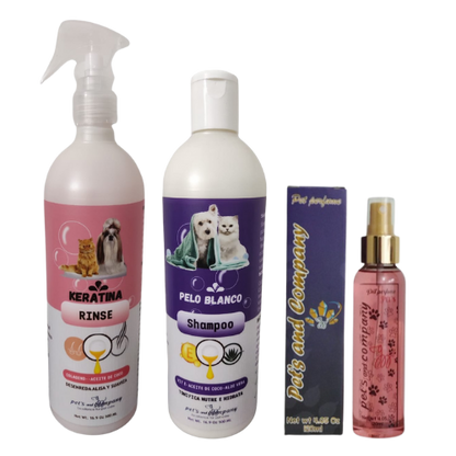 Kit de Baño para Mascotas 500 ml - Shampoo Keratina y Perfume