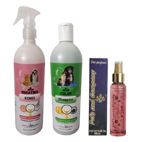 Kit de Baño para Mascotas 500 ml - Shampoo Keratina y Perfume