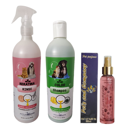 Kit de Baño para Mascotas 500 ml - Shampoo Keratina y Perfume